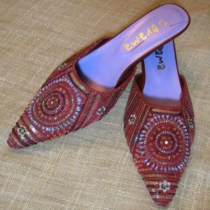 Women's "Drama" Shoes, Kitten Heel,  Mules, Beaded